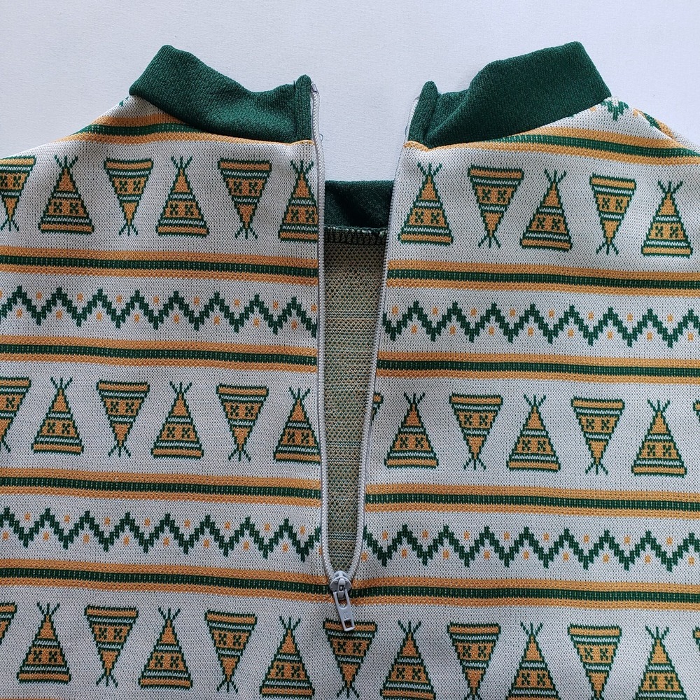Vtg Sears Roebuck Girls Green Dress Zig Zag Teepee Pattern Drop Waist Sz 10 - Picture 7 of 13